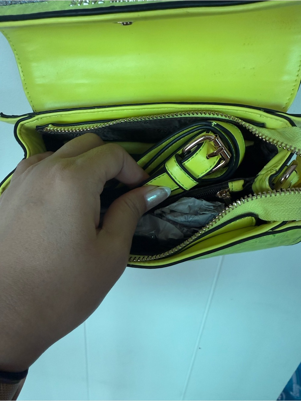 Steve Madden Neon Lime Crystal-Front Mini Top Handle Bag - Picture 3 of 10